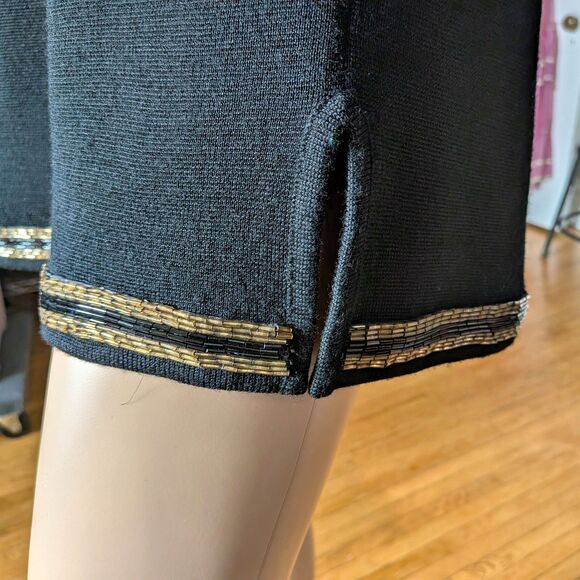 Vintage 80s Harve Benard Wool Sweater Dress Double Knit Beaded Rose Size S - Picture 10 of 15